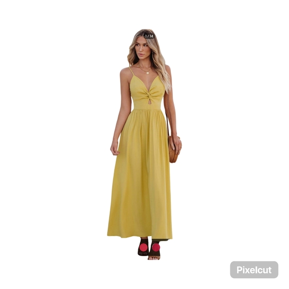 Cupshe Dresses & Skirts - 1 NWOT Size X Small Cupshe Mustard Front Twist & Keyhole Maxi Dress